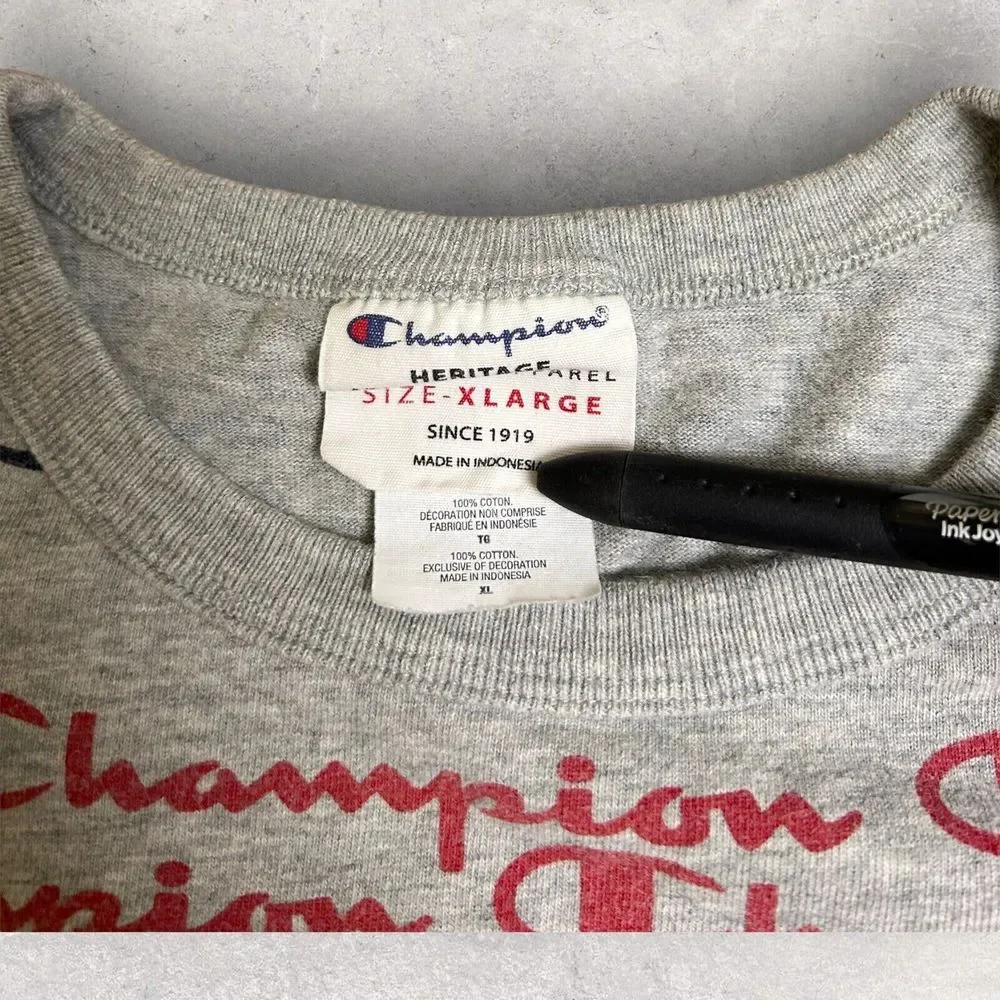 Champion Shirt‎ Mens XL Gray All Over Print Spell Out Short Sleeve Tee - Picture 4 of 7